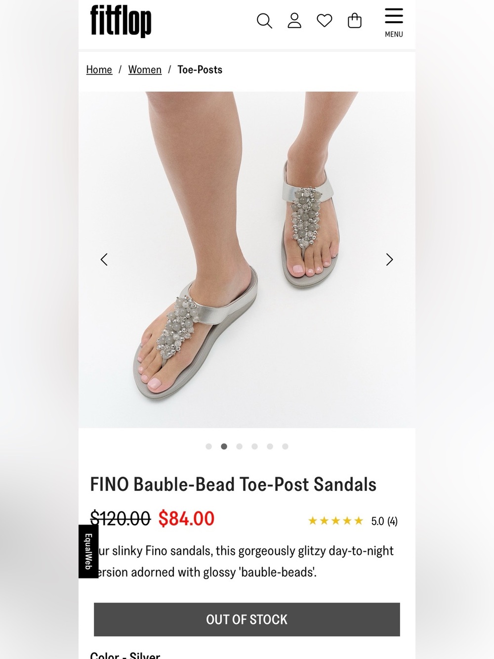 FitFlop Silver Beaded Toe-Post Sandals
